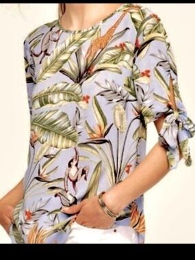 NWT Ann Taylor Tropical Blue Top blouse Lightweight Monkey Botanical SZ XL